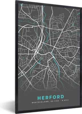 Produktbild von MuchoWow® Gerahmtes Poster Stadtplan - Karte - Herford - Blau - Deutschland - Karte 60x90 cm - Poster mit Schwarzem Bilderrahmen Wandposter Rahmen Foto Bilder - Kunst