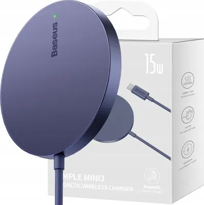 Immagine prodotto di Caricabatterie induttivo magnetico Baseus Simple Mini3 15W (viola)