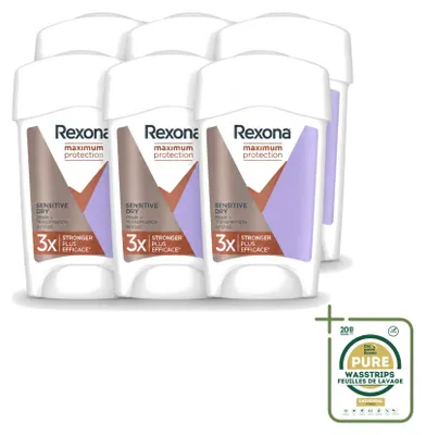 Obrázek produktu pro 6 kusů antiperspiračního tuhého deodorantu Rexona Women Maximum Protection Sensitive Dry, 45 ml - balení