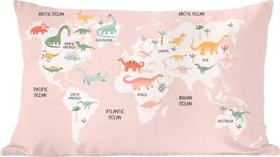 Produktbild von MuchoWow® Zierkissen Sofakissen Wohnzimmer Dekokissen 50x30 cm Weltkarte - Kinder - Dinosaurier - Wohnzimmerdekoration - Polster mit Photo