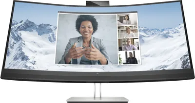 Produktbild von HP E34m G4 Conferencing Monitor - E-Series - LED-Monitor - gebogen - 86.4 cm (34") - 3440 x 1440 WQHD @ 75 Hz - VA - 400 cd/m² - 3000:1 - 5 ms - HDMI, DisplayPort, USB-C - Lautsprecher - Silber (Halter), schwarzer Kopf