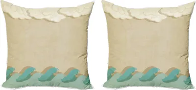 Obrázek produktu pro ABAKUHAUS Sada povlaků na polštářky Ocean Waves and Clouds (2ks), Dirt Vintage Design Water Shadow Image Sea Theme, 50 x 50 cm, Sand Brown Seafoam Cream
