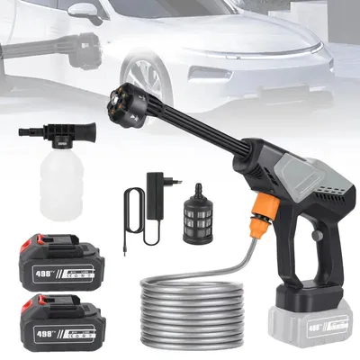 Produktbild von Kabelloser Hochdruckreiniger Akku 21V, 65 Bar, Auto Hochdruckreiniger mit 5 m Schlauch & 6-in-1 Düsen, 2 Batterien, elektrische Wasserstrahlpistole