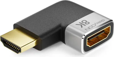Produktbild von deleyCON HDMI Adapter Kupplung Verbinder 8K@60Hz / 4K@120Hz UHD 7680x4320 Aluminium HDMI 2.1 ARC HDR10+ Dolby Vision VRR ALLM 48Gbps Rechts Gewinkelt Grau Schwarz