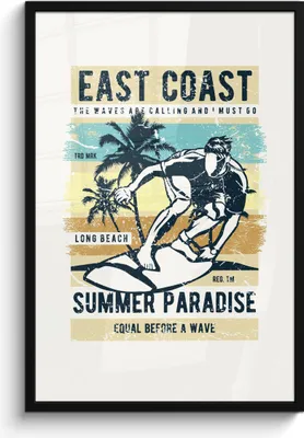 Produktbild von MuchoWow® MuchoWow® Gerahmtes Poster Surfbrett - Meer - Strand - Vintage 60x90 cm - Poster mit zchwarzem Bilderrahmen - Kunst