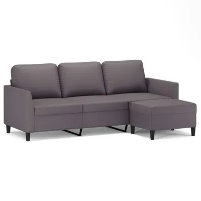 Obrázek produktu pro vidaXL Pohovka pro 3 osoby s taburetem šedá 180 cm Imitace kůže