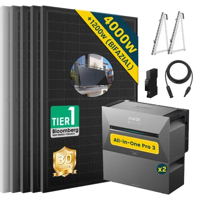 Produktbild von ALLDREI Balkonkraftwerke mit Speicher Anker Solix Solarbank 3 E2700 Pro & BP2700x2,Komplettset mit 8x500W Bifazialer Solarpanel & Smarten Zähler
