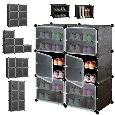Produktbild von Modularer Kleiderschrank Schuhschrank Regalsystem 6 Module 12 Ebenen Garderobenschrank Schwarz