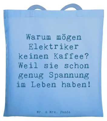 Produktbild von Mr. & Mrs. Panda Tote Bag Spruch Elektriker Witz - Sky Blue - Geschenk, Beruf, Tasche, Wertschätzung, Geschenke, Berufsprodukte, Techniker, Elektrotechnik, Berufe, Stress