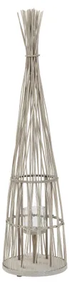 Produktbild von ECD Germany Bambus Laterne Windlicht H:91cm Gartenlaterne mit LED-Lichterkette & Glaseinsatz Boho Bambuslaterne Kerzenhalter Flechtoptik Deko Laterne