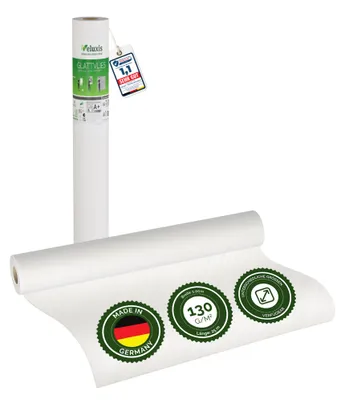 Produktbild von Glattvlies Vliestapete weiß – Renoviervlies Untertapete, 25,00 m x 1,00 m, 130g/m², überstreichbar, rissüberbrückend, formstabil – Veluxis