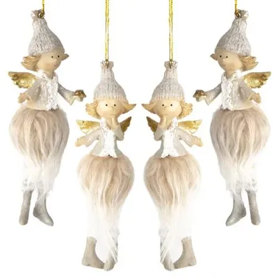 Produktbild von 4 Weihnachtsengel beige gold - 13 cm - Fee Elfe Engel Anhänger