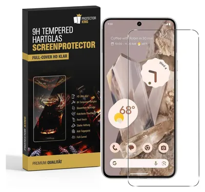 A product box for a screen protector is shown next to a smartphone displaying a screen protector.