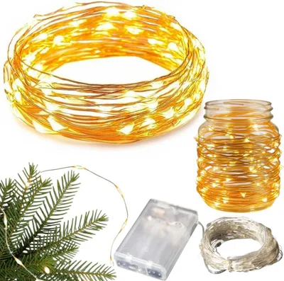 Productafbeelding van LED-lampenkabel, 10 meter, met 100 batterijgevoede LED-microleds, warmwit