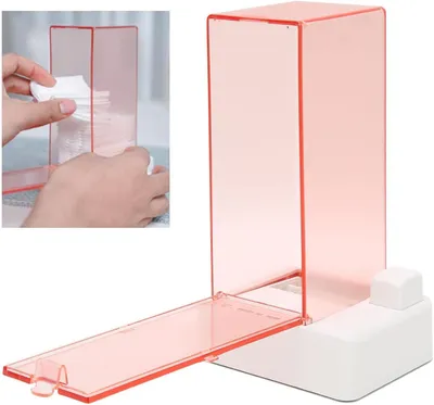 Productafbeelding van Wattenschijfjes Dispenser - Katoenen Houder - Hygiënisch Gebruik - Automatisch Uitpersen - 5x6 cm Pads - Roze Transparant