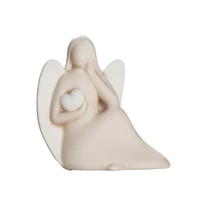 Produktbild von GILDE Figur - Engelfigur mit Herz in creme H.27cm  - Schutzengel aus Keramik - Engel Geschenk für Taufe oder Kommunion - Weihnachtsdeko für Wohnzimmer