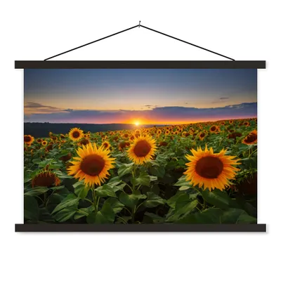 Produktbild von MuchoWow® Textilposter Blumen - Nacht - Sonnenuntergang - Sonnenblume - Horizont 60x40 cm mit schwarzem Rahmen - Hölzernes