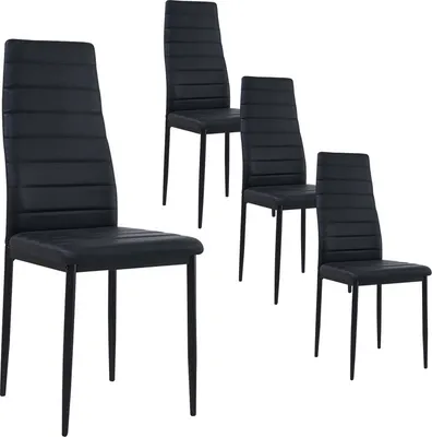 Produktbild von HJ WeDoo sada 8 jídelních židlí, kuchyňská židle s koženkovým potahem a kovovým rámem, jídelní židle z PVC, nosnost 125 kg, černá barva