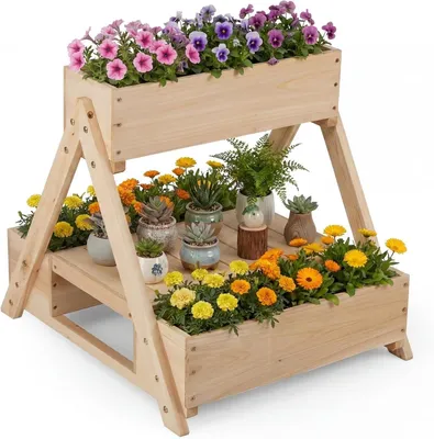 Zdjęcie produktu dla Pionowy grządkowy kwietnik z 2 poziomami, wymiary: 66 x 58 x 60 cm