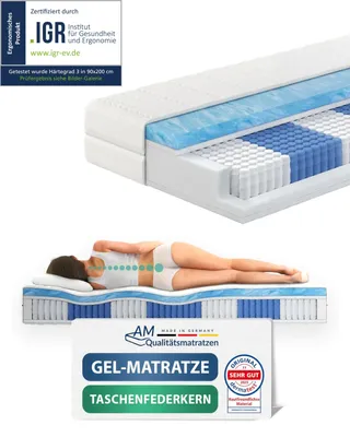 Produktbild von AM Qualitätsmatratzen | Premium Gelschaum-Taschenfederkernmatratze - 140x200 cm - H3 - 1000 Federn