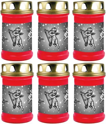 Produktbild von Grabkerze Rot 6er Pack, Brenndauer: 48 Stunden ( je Kerze ), Motiv: Engel