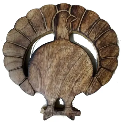 Holzuntersetzer mit Pfauenmotiv, 1 Stück, Mangoholz, 26,5 cm