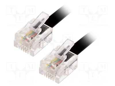 Zdjęcie produktu dla 1 x Kabel: Czarny kabel telefoniczny. Kabel do połączenia telefonu, 5 metrów, złącza RJ11 po obu stronach