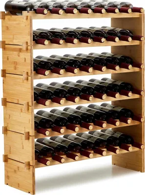 Immagine prodotto di Scaffale modulare per vino - Scaffale in bambù per vino/bottiglie a 6 ripiani - Impilabile - Autoportante - Per vino/liquori - Colore cioccolato