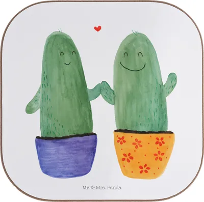 Produktbild von Mr. & Mrs. Panda Tischschoner Kaktus Liebe - Weiß - Geschenk, Hochzeit, Kakteen, Untersetzer Gläser, Coaster, gläseruntersetzer, Streit, für, Pärchen, Holzuntersetzer