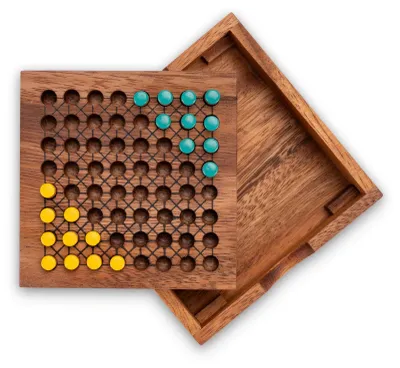 Produktbild von Halma Reisespiel – klassisches Strategiespiel im Mini-Holzkasten für 2 Spieler Gelb Grün