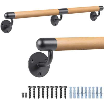 Obrázok produktu pre Drevený nástenný madlo pre schody so stabilnými držiakmi