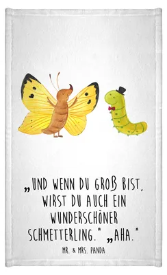 Produktbild von Mr. & Mrs. Panda Handtuch Raupe Schmetterling - Weiß - Geschenk, Hütchen, Klein, Zitronenfalter, Gäste-WC, Hut, gäste wc, Gästetuch, Lustige Sprüche, Schönheit, baumwolle
