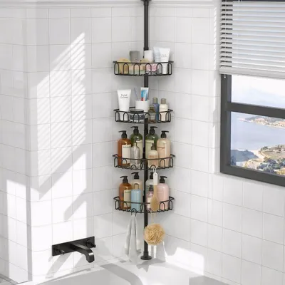 Image de COSYLAND - Étagère de douche télescopique sans perçage, réglable en hauteur de 86 à 318 cm, modèle d'angle