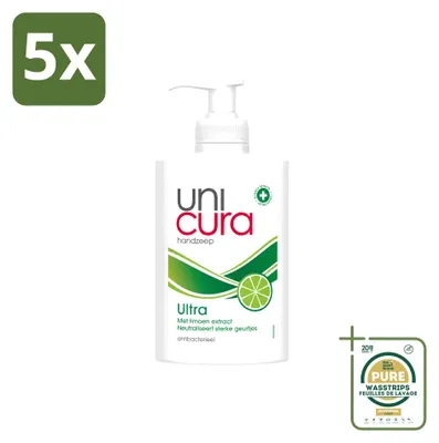 Imagen del producto de 5 unidades de Jabón Líquido Ultra Unicura - Nutritivo - 250 ml - Paquete de ahorro - 5 piezas
