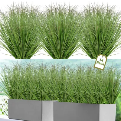 Produktbild von 14 Bündel Kunstrasen, 51 cm hoch, künstliche Pflanzen für den Außenbereich, wetterfest, naturgetreu, künstliche Balkonpflanzen, grüner Kunstrasen für drinnen und draußen, Garten, Büro, Wohndekoration
