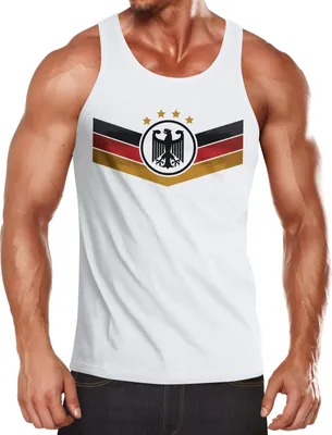 Produktbild von Herren Tanktop Deutschland Fußball EM 2021 Deutschlandflagge Nationalfahne Wappen Adler Fanshirt Moonworks® weiß XL