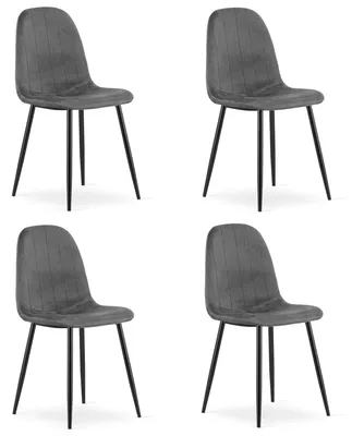 Image de Chaise - Leobert - Padva - Velours Gris Foncé/Pieds Noirs - 44,5 X 53 X 87 Cm - Lot De 4