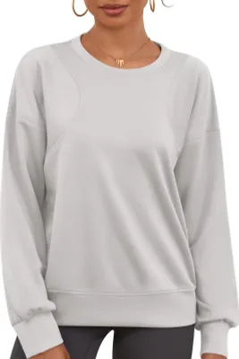 Produktbild von Damen Sweatshirt Oversize Kurz Sportlich Langarm Weich Beige Grau Gr. L