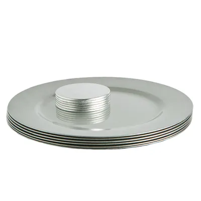 Produktbild von Argon Ta 12 Stück Metallic Ladegerät Teller Set - Fine Dining Luxe Tisch unter Teller Untersetzer - Silber