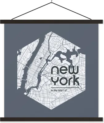 Produktbild von MuchoWow® Textilposter New York - Karte - Hexagon 40x40 cm mit schwarzem Rahmen - Fotos