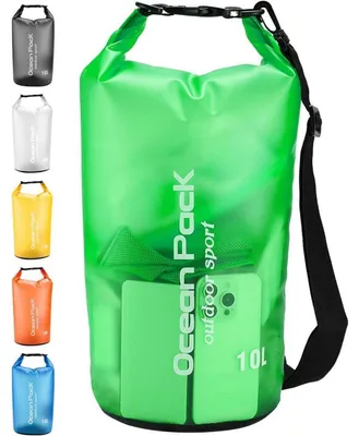 Image de Sac étanche de 10 litres, couleur verte, avec bandoulière, idéal pour les sports nautiques