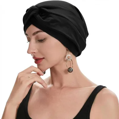 Zdjęcie produktu dla Czapka typu turban dla kobiet, wełniana, czarna, wykonana z poliestru, łatwa w pielęgnacji, wszechstronna