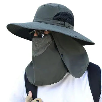 Produktbild von Uni-Sonnenhut mit abnehmbarer Frontabdeckung, Gesichts- und Nackenschutz, UV-Schutz, Sonnenschutz, lange Krempe, Kappe für Outdoor-Angeln, Radfahren, Gartenarbeit, Camping, Armeegrün, Einheitsgröße