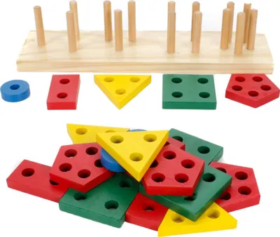 Produktbild von Holz Steckspielzeug für Kleinkinder, 20 Teile plus Holzsteckblock, 5 verschiedene Formen, 4-farbiges Holzspielzeug, Steckpuzzles entwicklungsfördernd