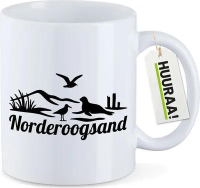 Produktbild von Huuraa Kaffeetasse Norderoogsand Strandmotiv 330ml Weiß Keramik Kaffeebecher Geschenkidee