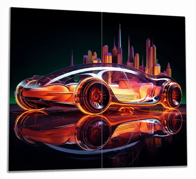Produktbild von Wallario Herdabdeckplatte aus Glas, Größe 60 x 52 cm 2-teilig, Motiv Neon-Speedster