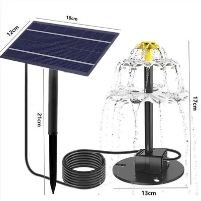 Produktbild von Sonnengestützte Wasserfontäne, 9 Sprinkler, 4 Watt, für Balkone, Gärten, Teiche, Vogelbäder, Weiß/Grün.