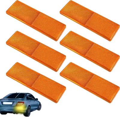 Produktbild von Reflektoren, selbstklebend, Set mit 6 Stück, 14,8 x 4,8 cm, gelbe Katzenaugen, Rückleuchten, rechteckige Seitenreflektoren für Anhänger, Wohnwagen, Traktor