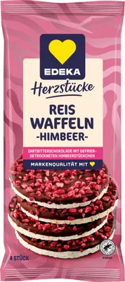 Produktbild von Edeka Reiswaffeln Himbeer mit Zartbitterschokolade 3er Pack (3x64g Packung) + usy Block