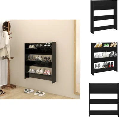 Produktbild von vidaXL Wand-Schuhschrank Schwarz 80x18x90 cm Holzwerkstoff -  Schuhregale & -schränke
